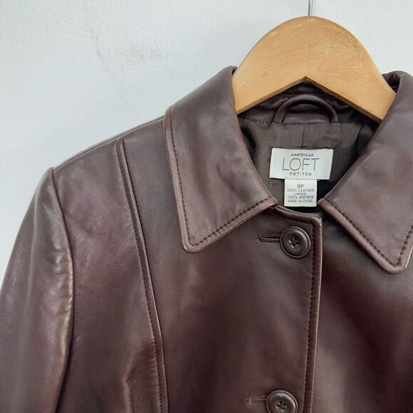 Ann Taylor Loft Women’s Espresso Dark Chocolate Brown  Leather 4 Button Collar J - Picture 4 of 15